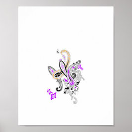 Lila-Magenta, rötlich-orange, Tealisch-blaue Mädch Poster