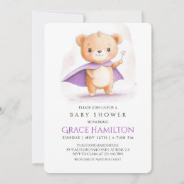 Lila Magic Bear Baby Shower Einladung für Mädchen