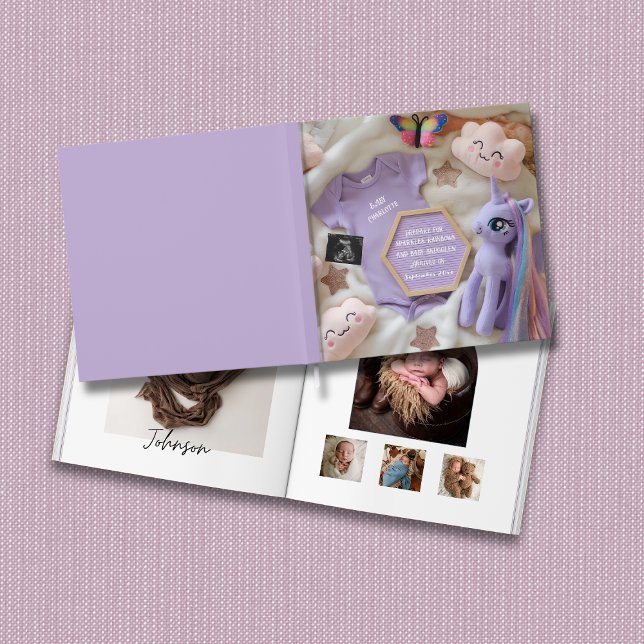 Lila Magical Unicorn Baby Foto buchen Gästebuch (Von Creator hochgeladen)