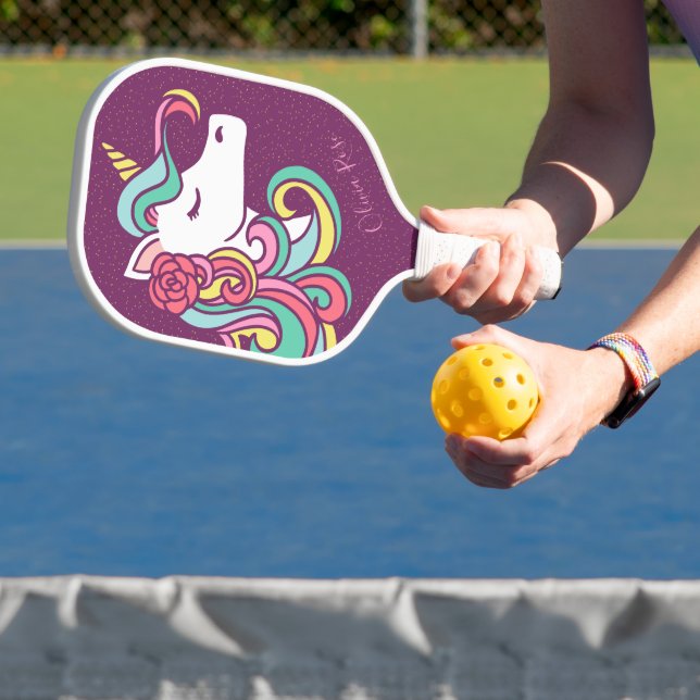 Lila Magical Unicorn Gold Glitzer Personalisiert Pickleball Schläger (InSitu)