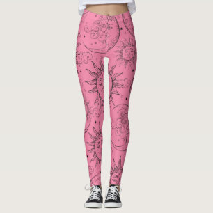 Lila Magie Vintage Himmel Sonnen Mond Sterne Leggings