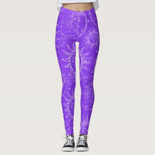 Lila Magie Vintage Himmels-Sonne Mond Sterne Leggings