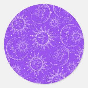 Lila Magie Vintage Himmels-Sonne Mond Sterne Runder Aufkleber