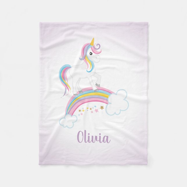 Lila magischer RegenbogenUnicorn personalisiert Fleecedecke (Vorderseite)