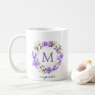 Lila Magnolia-Wreath-Monogramm Kaffeetasse
