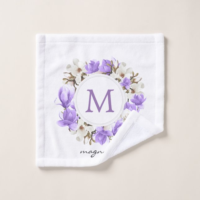 Lila Magnolia-Wreath-Monogramm Waschlappen (Waschlappen)