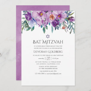 Lila Magnolien und Rose Bat Mitzvah Einladung