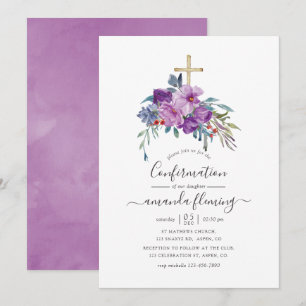 Lila Magnolien und Rosen Aquarell Bestätigung Einladung