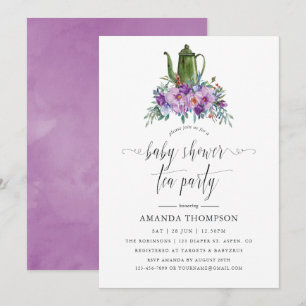 Lila Magnolien und Rosen Baby Shower Tee Party Einladung
