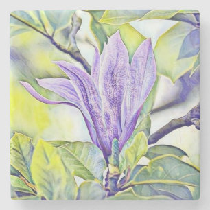 Lila magnolische Blume Aquarellgrün Hintergrund Steinuntersetzer