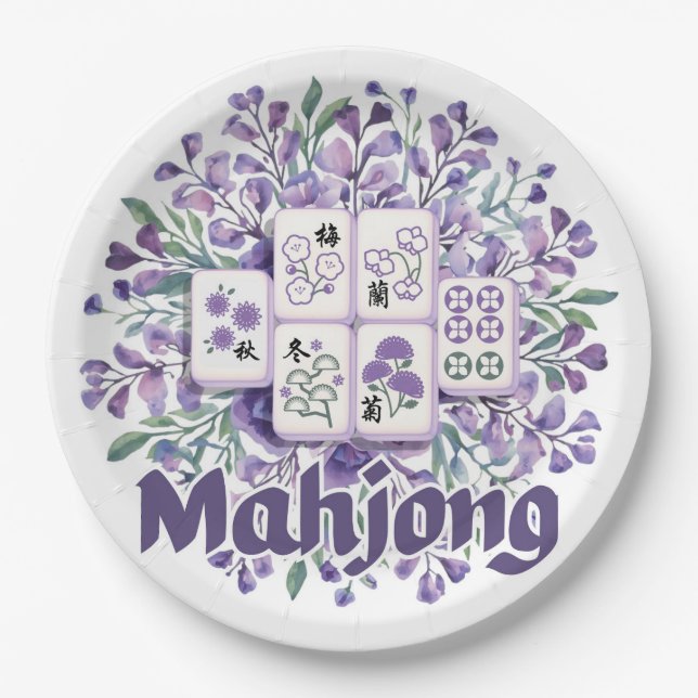 Lila Mahjong-Steine Pappteller (Vorderseite)