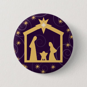Lila Majestäts-Weihnachtsnativity-Szene Button