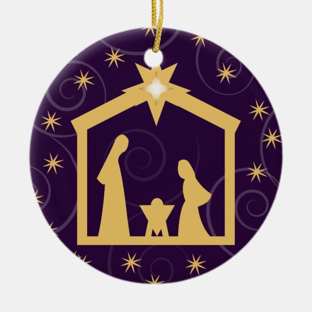 Lila Majestäts-Weihnachtsnativity-Szene Keramikornament (Vorne)
