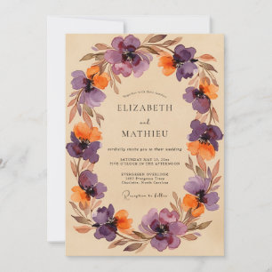 Lila malerische herbstliche Hochzeit Einladung