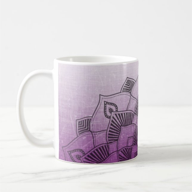 Lila Mandala Abstrakt Zen Kaffeetasse (Links)