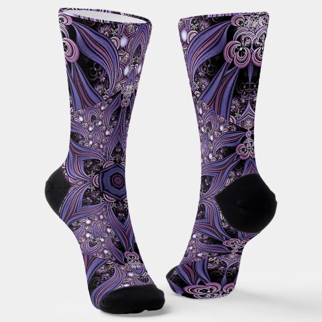 Lila Mandala Geometrisch Blumen psychedelisch Trip Socken (Gewinkelt)