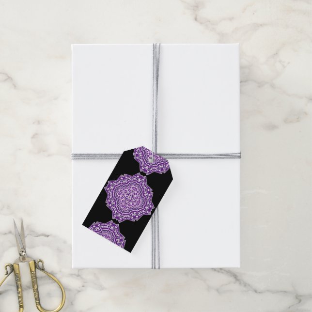 lila Mandala-Geschenketiketten Geschenkanhänger (Mit Garn)