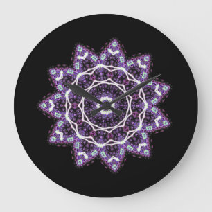 Lila Mandala Große Wanduhr