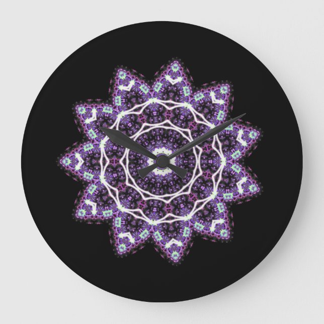 Lila Mandala Große Wanduhr (Vorderseite)