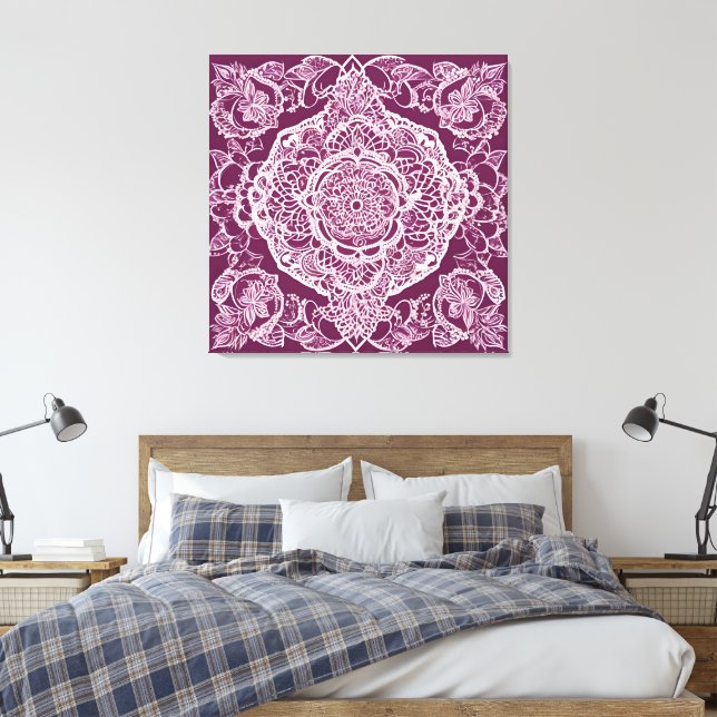 Lila Mandala-Kunst durch KI Leinwanddruck (Insitu (Schlafzimmer))