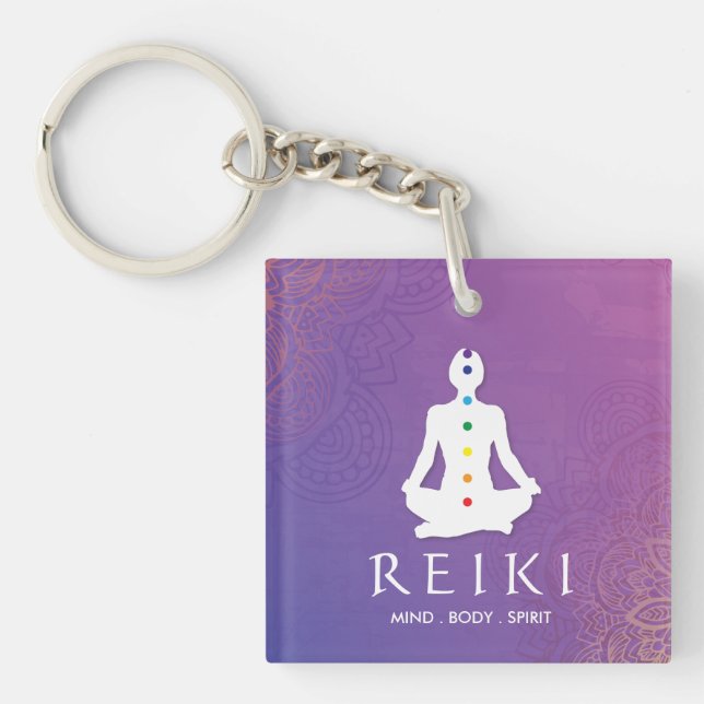 Lila Mandala Reiki Schlüsselanhänger (Vorderseite)