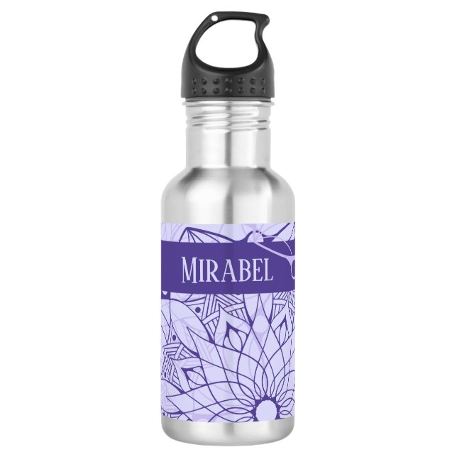 Lila Mandala Wasserflasche mit kundenspezifischem  (Vorderseite)