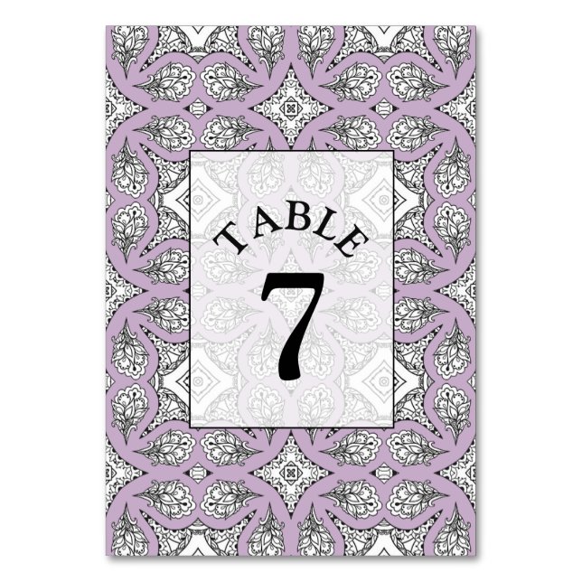 Lila Mandala Wedding Tischnummer Card (Vorderseite)