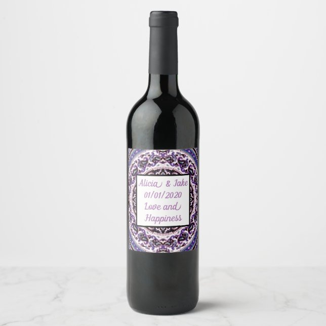 Lila Mandala Wine Lable Weinetikett (Vorderseite)