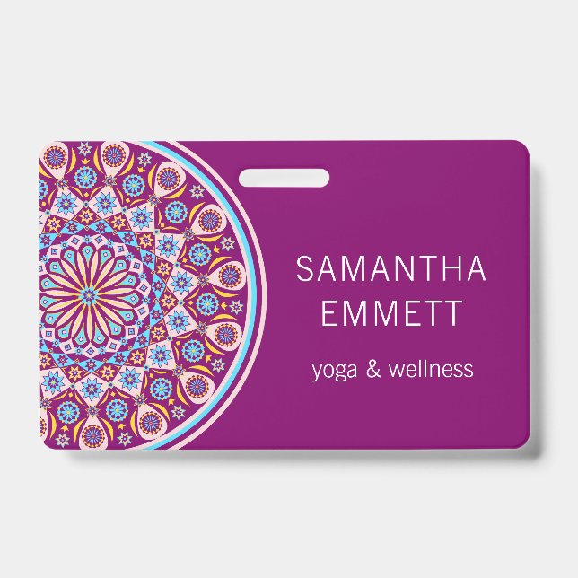 Lila Mandala Yoga Instructor Abzeichen Ausweis (Vorderseite)