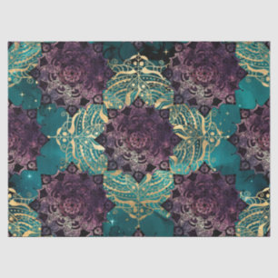 Lila Mandalas und Schmetterlinge auf dem Aquamarin Seidenpapier