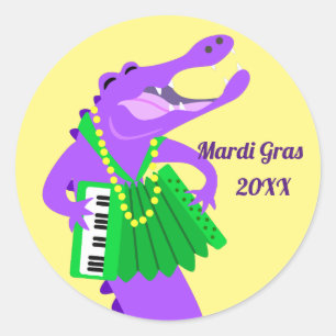 Lila Mardi Gras Alligator Runder Aufkleber