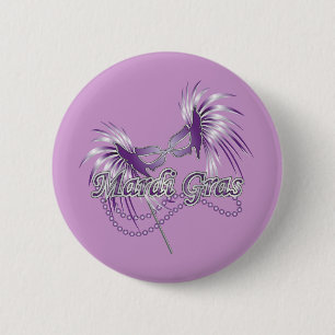 Lila Mardi Gras Mask Button