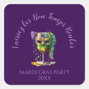 Lila Mardi-Gras-Maske Quadratischer Aufkleber