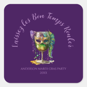 Lila Mardi-Gras-Maske Quadratischer Aufkleber