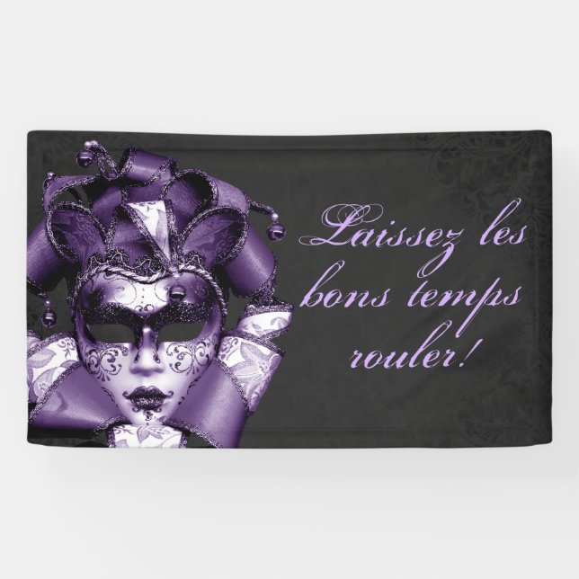 Lila Mardi Gras Masquerade Banner (Horizontal)