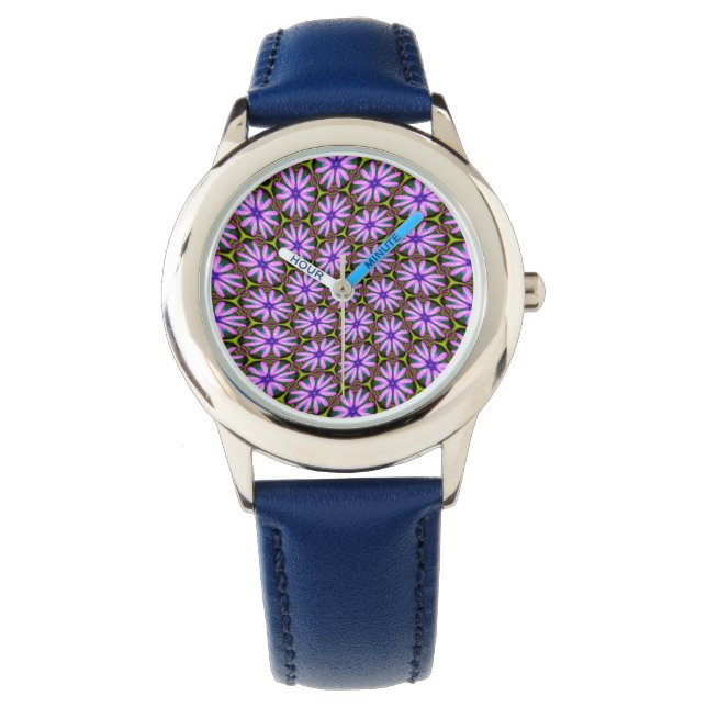 Lila Marguerite-Muster Armbanduhr (Vorderseite)