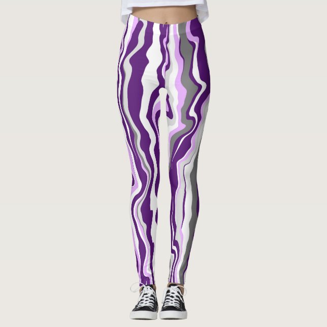 Lila Marmorflüssigkeiten Kunststreifen Leggings (Vorderseite)