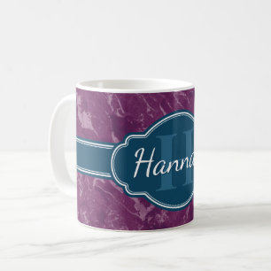Lila Marmormuster Aquamarines Monogramm Kaffeetasse
