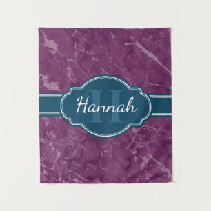 Lila Marmormuster Aquamarines Monogramm Wandteppich