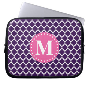 Lila marokkanisches Gitter rosa Monogramm Laptopschutzhülle