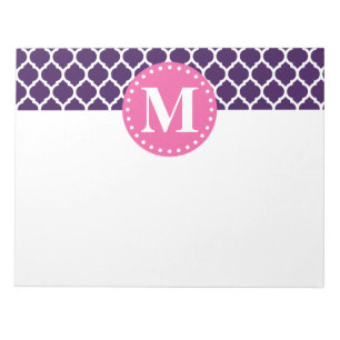 Lila marokkanisches Gitter rosa Monogramm Notizblock