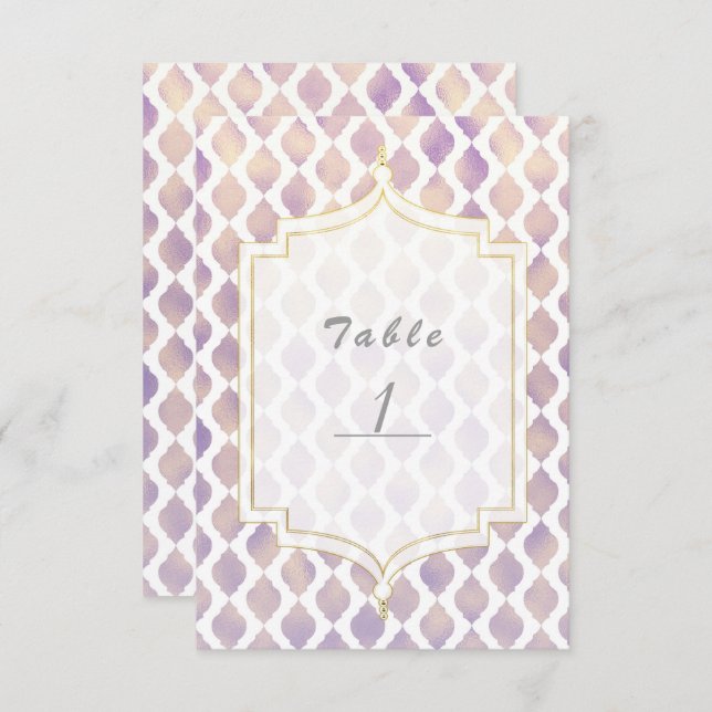 Lila marokkanisches Gold und Weiß Moderne Tischnum Einladung (Vorne/Hinten)