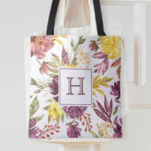 Lila Maroon Floral Watercolor Hübsch Monogramm