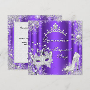 Lila Maskenball Quinceanera 15. Party Tiara Einladung