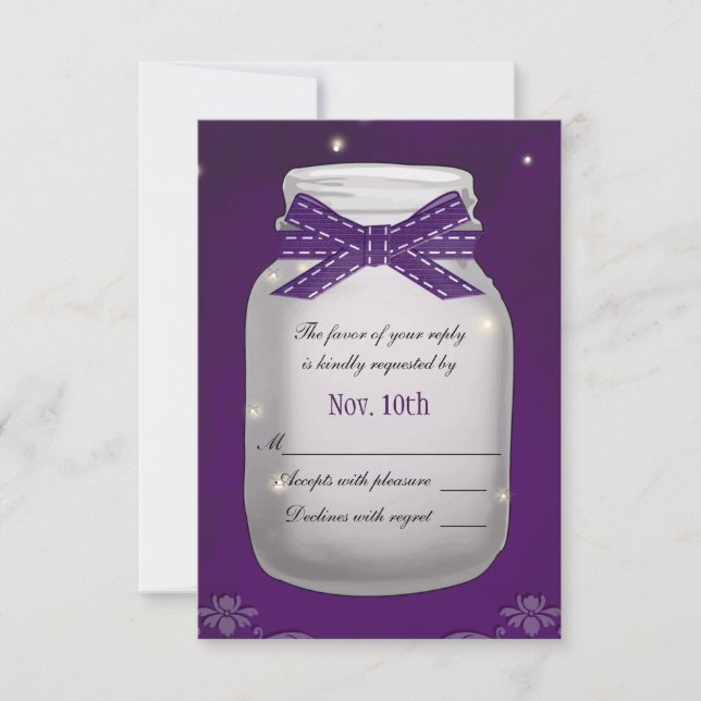 Lila Mason Jar mit Fireflies UAWG Response Card RSVP Karte (Vorderseite)