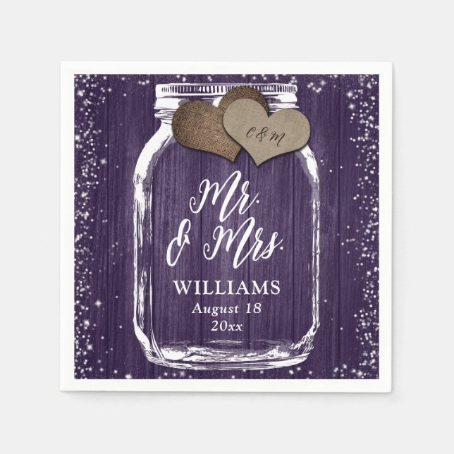 Lila Mason Jar Rustic Wood Mr. & Mrs. Wedding Serviette (Vorderseite)