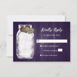 Lila Mason Jar Wood Lights Wedding RSVP Card