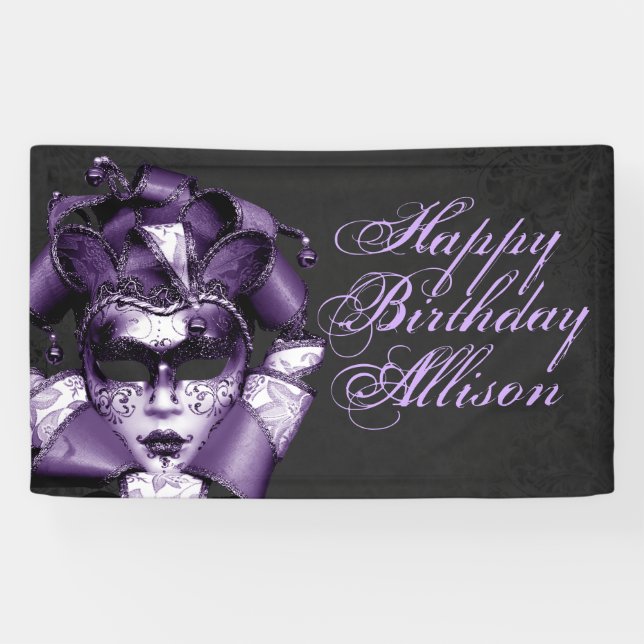 Lila Masquerade Geburtstag Banner (Horizontal)