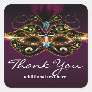 Lila Masquerade Maske Elegantes Gastgeschenk Stick Quadratischer Aufkleber