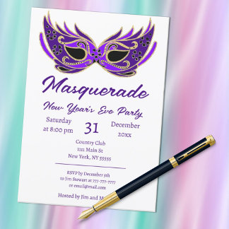 Lila Masquerade Neue Jahre Party Einladung